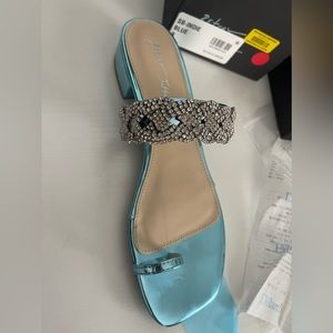 Betsey Johnson SB-INDIE Dress Slide Sandals Shoes 1435 Blue Rhinestone Strap 8